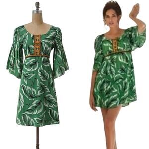 Anthropologie Vanessa Virginia Green Palm Leaf Print Mini Dress Size 4